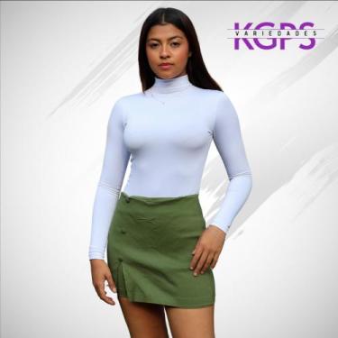 Imagem de Short Saia Com Botão e Fenda Basico Elegante Tecido Bengaline - Verde 