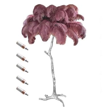 Imagem de Luminária de pé de luxo com pena de avestruz natural com 3 lâmpadas de LED E14 de temperatura de cor, poste dourado e luz de base para decoração