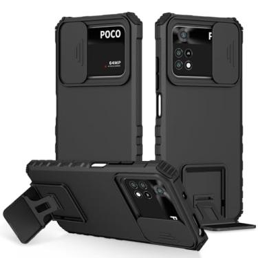 Imagem de Vokuha Capa para Poco X4 Pro 5G, capa 2201116PG com suporte para lente de câmera deslizante de grau militar, proteção à prova de choque para Xiaomi Poco X4 Pro 5G preta