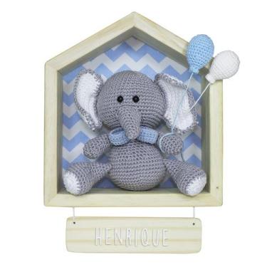 Imagem de Porta Maternidade Casinha Elefante Menino Crochê Quarto Bebê Infantil 
