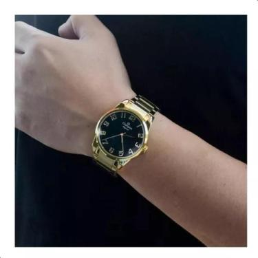 Imagem de Relogio champion masculino dourado  grande visor preto cn27652u numero