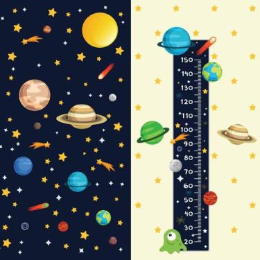 Imagem de Adesivo de Parede Espaço Sistema Solar e Regua Crescimento - Quartinho