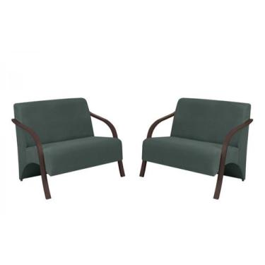 Imagem de Kit 2 Poltronas Namoradeira 2 Lugares Vênus D Salla Suede Braço Madeir