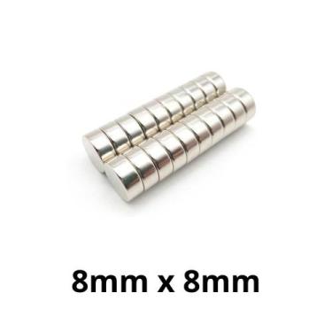 Imagem de Kit 20 Peças Imã Neodímio Disco Magnético N35 8x 8mm Super Forte Poten