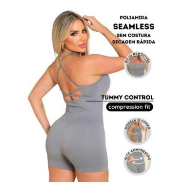Imagem de Macaquinho Fitness bojo removível alta compressão - Amazona Fit, Cinza