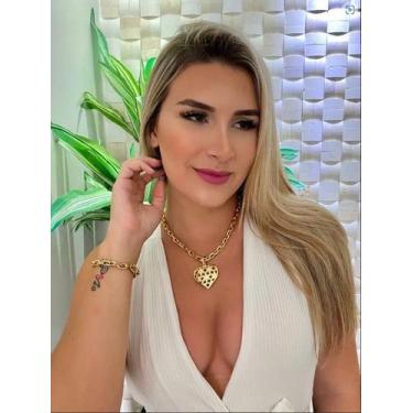 Imagem de Cordão Feminino Cadeado 8mm + Pingente Banhado A Ouro 18k - ToJoia18k