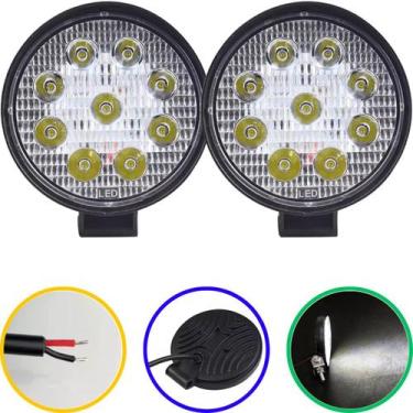 Imagem de 2 farol de milha forte auxiliar de led 27w redondo 12v 24v 6000k fino 