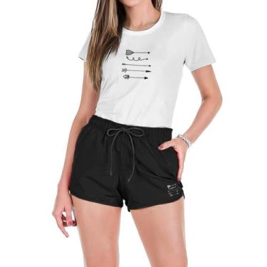 Imagem de Conjunto Feminino Verão Moda Praia Camiseta Algodão Short Tactel Estam