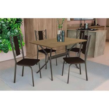 Imagem de Sala de Jantar Completa Loire Tampo Madeirado 90x160cm e 4 Cadeiras Lisboa Bronze/Freijo - Marrom - Kappesberg
