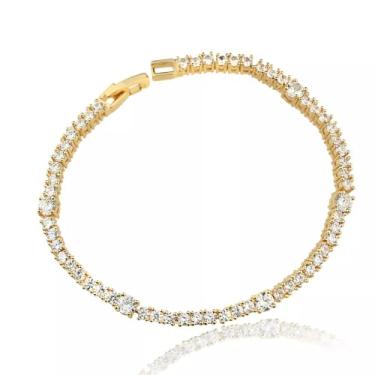 Imagem de Genérico, PULSEIRA RIVIERA MINI BANHO RÓDIO OU OURO 18K Cor da pedra:Cristal;Tipo de Banho:Ouro 18K