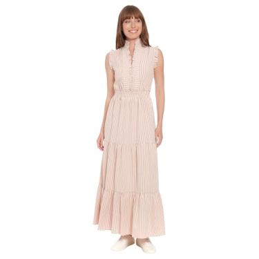 Imagem de bestmobilephonecases Vestido longo feminino com gola e babados e cintura franzida, Verde, 48