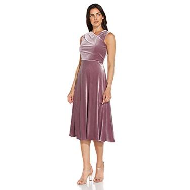 Imagem de Adrianna Papell Vestido midi feminino drapeado de veludo viés, Rosa antiga, 48