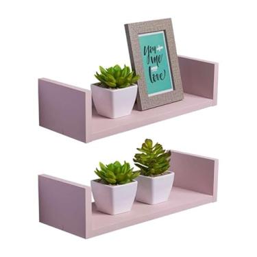 Imagem de Kit 2 Prateleiras U 40 x 10cm Rosa Claro Suporte Invisível
