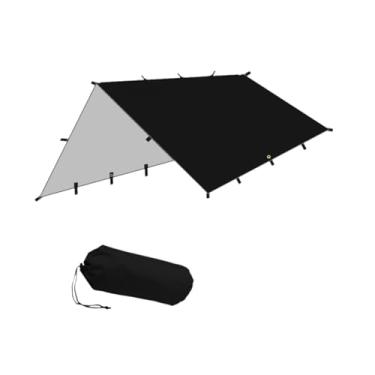 Imagem de kowaku Tenda de acampamento dobrável lona toldo dossel 118x118 polegadas resistente a rasgos versátil para na praia tecido de poliéster à prova, Preto