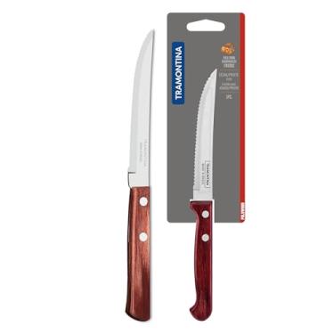 Imagem de Faca para Churrasco e Frutas Tramontina Polywood com Lâmina em Aço Inox e Cabo de Madeira Vermelho 5"