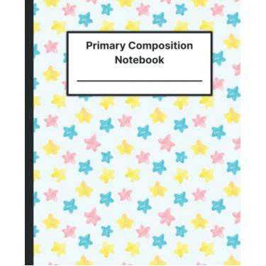 Imagem de Sandy Yellow Star, Blue Diamond Star, Soft Pink Star Pattern Background Primary Composition Notebook: Wide College Ruled Paper 7.5" x 9.25" Inch, 100 ... For Kids, Girls, Women, Teens & Adults