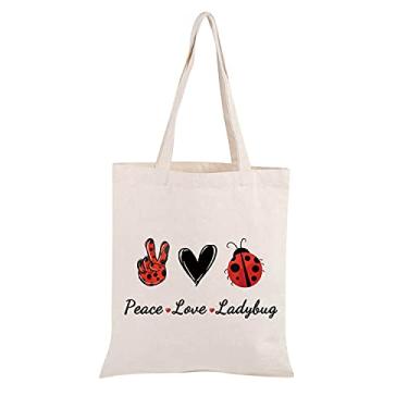 Imagem de JXGZSO Bolsa de maquiagem com símbolo de joaninha boa sorte com zíper presentes para mulheres Peace Love Ladybug Cosmetic Bag, Bolsa de compras Peace Love Ladybug, One Size