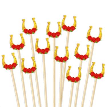 Imagem de JarThenaAMCS 100 peças Kentucky Derby palito de dente rosa ferradura palito de cavalo corrida longo coquetel aperitivo espeto para frutas bebida sobremesa artigos de festa