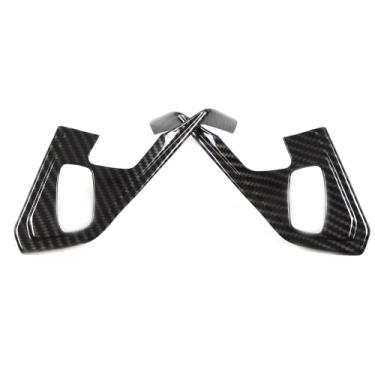 Imagem de Capa de moldura de botão de volante apta para Chevrolet Corvette C8 2020-2023, ABS painel de volante de carro moldura guarnição, 2 peças (padrão de fibra de carbono - adequado para dois botões)