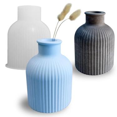 Imagem de Wehous Moldes de vaso de silicone, moldes de vaso de concreto de resina epóxi, suporte de caneta de armazenamento listrado criativo, molde de planta, vaso de flores, faça você mesmo, enfeite de gesso