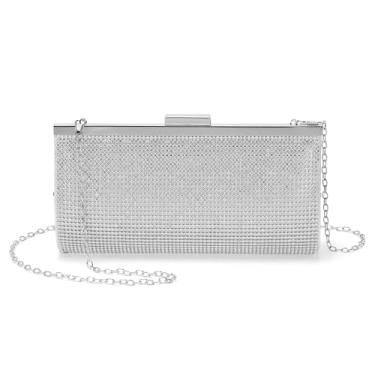 Imagem de DTGN Bolsas de mão para mulheres, formal, bolsa de strass, bolsa transversal, bolsa de ombro para festa de convidada de casamento, Prata, L (US 12)