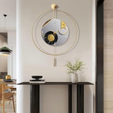 Imagem de Relógio de parede moderno operado por bateria, relógios de parede grandes decorativos silenciosos sem tique-taque, relógio analógico de quartzo decorativo de parede com pêndulo para sala de estar,