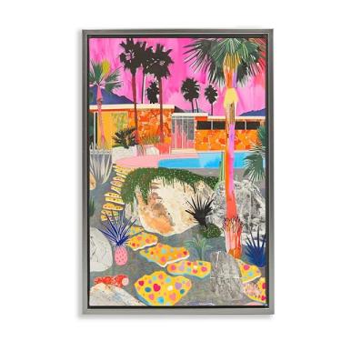 Imagem de Stupell Industries Arte de parede em tela flutuante emoldurada de colagem de villa tropical moderna por Jess Stempel, moldura flutuante cinza, 53 x 78 cm