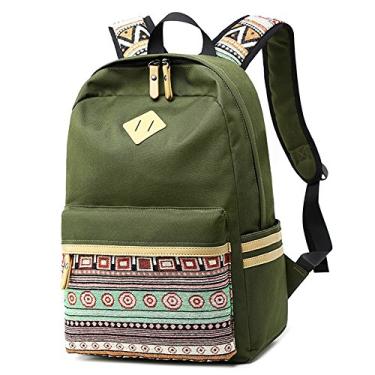 Imagem de Mochila LuckyZ feminina casual de lona leve mochila para laptop bonita mochila escolar, Classic-army, Medium