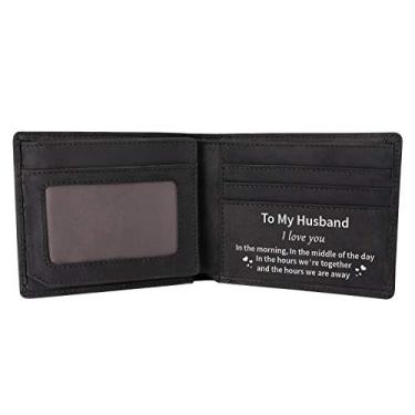 Imagem de Kenon Carteira de couro personalizada para homens, com bloqueio de RFID, dobrável, elegante, para marido, filho, pai, aniversário, dia dos namorados, dia dos pais, presentes de Natal, Preto-For