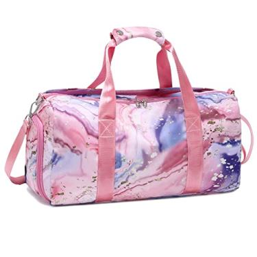 Imagem de Bolsa esportiva para meninas e adolescentes com compartimentos para sapatos e roupas molhadas, bolsa de viagem para dança, natação, festa do pijama, durante a noite, 07 - Mármore rosa,