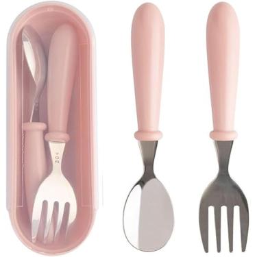 Imagem de Jogo Talheres Colher Garfo Inox Infantil Kit Com Estojo Bebê, introdução alimentar, passeios e viagens, (Rosa)
