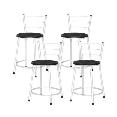 Imagem de Jogo 4 Banqueta Baixa Ratan Branca Retro - Lamar Design, Preto