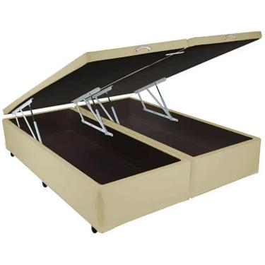 Imagem de Base Box Bipartida Baú Universal Casal 43x188x138 Tecido Corino Cor Bege