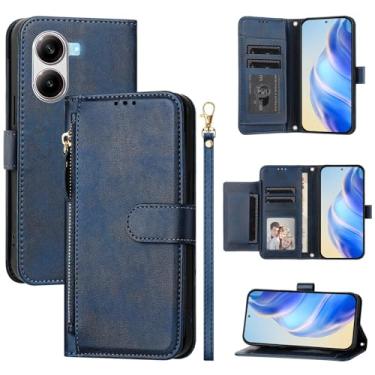 Imagem de Kukoufey Capa para celular compatível com Xiaomi Redmi Turbo 4 5G, compatível com Xiaomi Poco X7 Pro 5G Flip PU couro zíper carteira capa azul