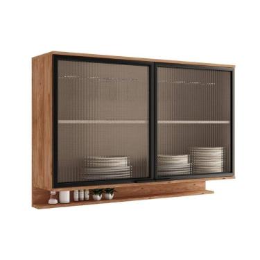 Imagem de Armário Aéreo Cozinha Modulado Alpha 2500 Com 2 Portas Com Vidro Canelado 120cm Freijó