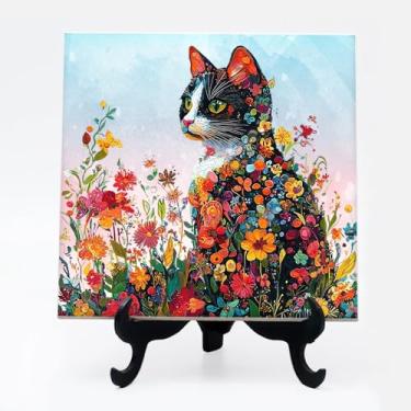 Imagem de Quadro azulejo Cat Gato gatinho Gata campo florido 25