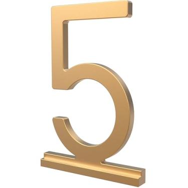 Imagem de Franklin Brass Derby (pacote com 1) "12.7 cm Números modernos de casas de metal para sistema personalizado em ouro acetinado | Placa numérica externa | Sinal de endereço personalizado resistente à