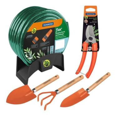 Imagem de Kit Mangueira Com Suporte 30 Metros + 4 Peças Tramontina Presente para