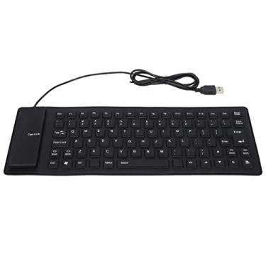 Imagem de Ejoyous Teclado de silicone, teclado USB flexível dobrável com fio, teclado portátil de enrolar para computador, notebook, laptop e viagem (preto)