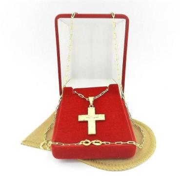 Imagem de Corrente Masculina 50cm 2mm Cruz Folheada Ouro 18k CR594 - WNBIJOUTERI