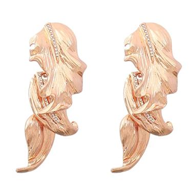 Imagem de Brincos de folha multicamadas, brincos com pingente de folha dourada para mulheres, brincos geométricos de folha de árvore boêmia, brincos geométricos de folha de ouro brilhante, joia boho, zinco,