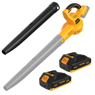 Imagem de Devonic Soprador de folhas sem fio, elétrico de 21 V, sem fio, com 2 baterias e carregador, 300 km/h para cuidados com o gramado, pátio, jardim, casa, depósito (2 baterias)