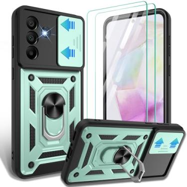 Imagem de Capa para Samsung Galaxy A56 com capa deslizante para câmera e [2 protetores de tela HD], suporte de anel de rotação de 360° [grau militar], verde escuro