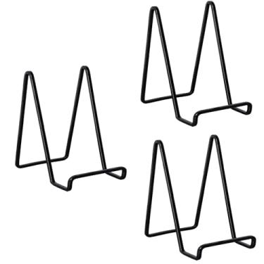 Imagem de Kruodop Pacote Com 3 Suportes De Prato De Metal De 4 Polegadas Para Exibição, Suporte De Prato, Porta-Retratos, Cavalete, Suporte De Mesa, Cavaletes De Ferro Para Exibição De Porta-Retratos, Pratos,
