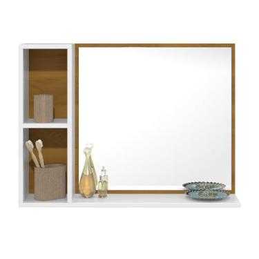 Imagem de Espelheira Bali Gabinete Armário Para Banheiro De Parede Suspenso Nicho com Prateleira e Espelho (Branco)