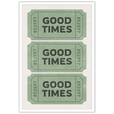 Imagem de Pôster vintage Funky Green Good Times Ticket Wall Art Print Retro Preppy Room Estético Canvas Art Prints For College Dorm Bathroom Apartment Wall Decor 30 x 40 cm sem moldura