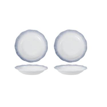 Imagem de Conjunto de tigela e prato com padrão de renda criativo e personalizado, prato redondo de cerâmica de arroz simples - prato redondo de renda de 20 cm - 2 pacotes