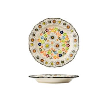 Imagem de Conjunto de talheres de flores de estilo étnico criativo, conjunto de tigela e prato de cerâmica, colher grande de sopa de macarrão - O prato de 28 cm de profundidade