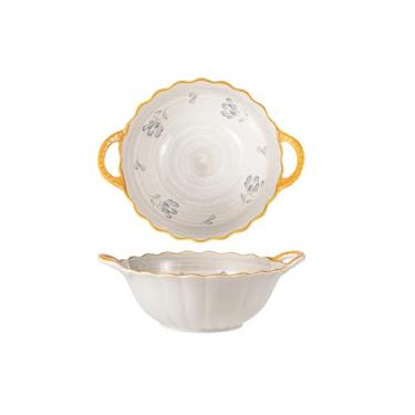 Imagem de Conjunto de tigelas e pratos personalizados de estilo japonês, tigelas de cerâmica domésticas, pratos, tigelas de sopa, utensílios de mesa - Tigela de orelha dupla de 24 cm () - Flor no mouro