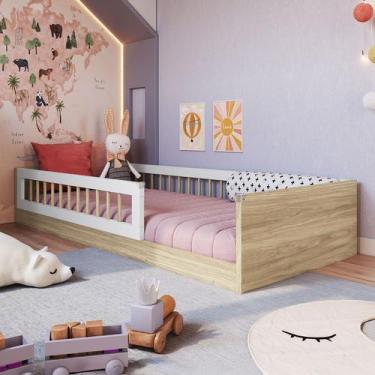 Imagem de Cama Montessoriana Solteiro Affetto Aveiro Oak/Branco - Completa Móvei